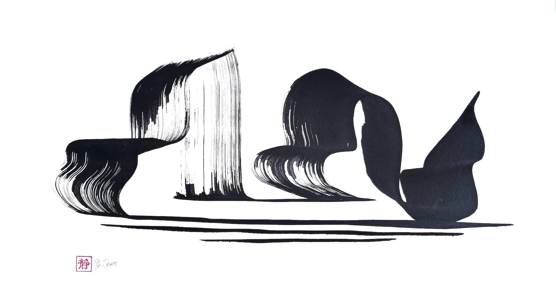 Tide & Stone, a black Japanese sumi ink painting by Julie Jarvis