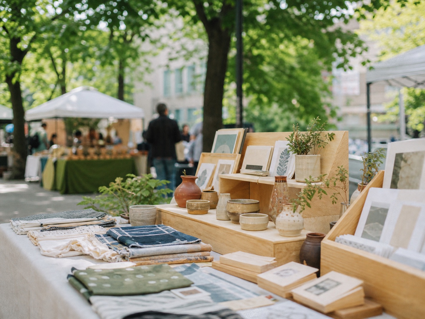 AI-generated placeholder showing a small outdoor makers market display